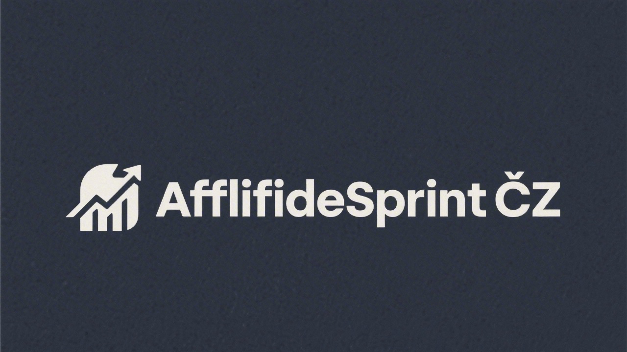 Simple wordmark logo reading AffiliateSprint CZ with a clean sans-serif font, minimal icon of a rising bar, designed for easy, flat branding without complex shapes.